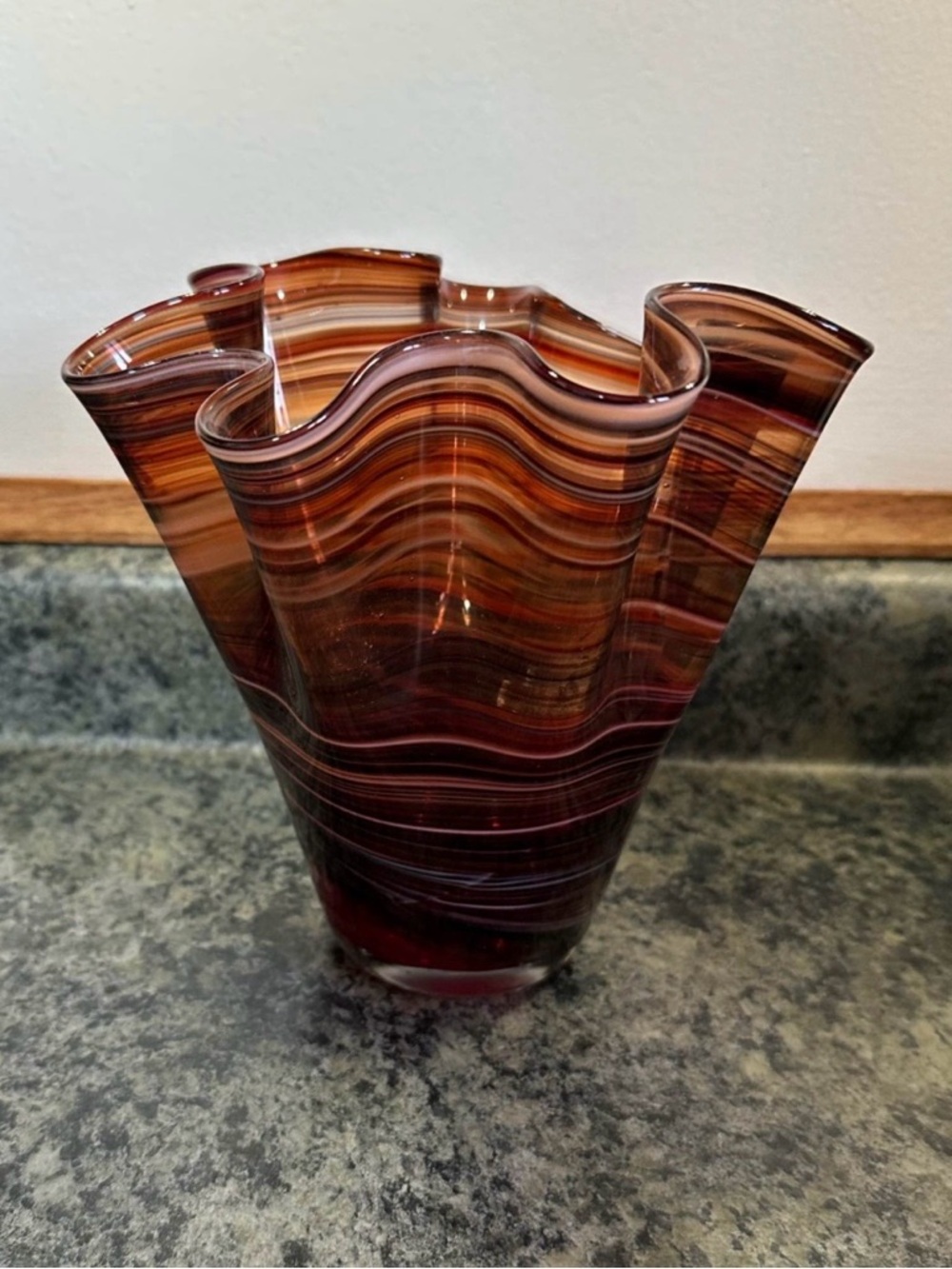 Handblown Brown Striped Art Glass Vase